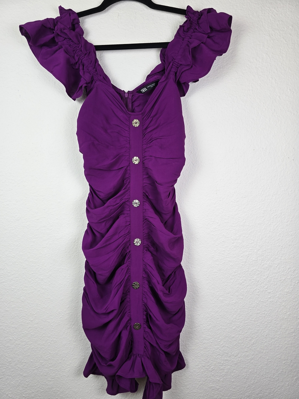 Zara Elegant Purple Ruched Button-Front Women's Dress